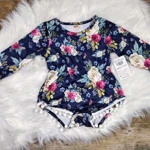 NWT Boutique Floral Long Sleeve with Pompom fringe Size 9-12m